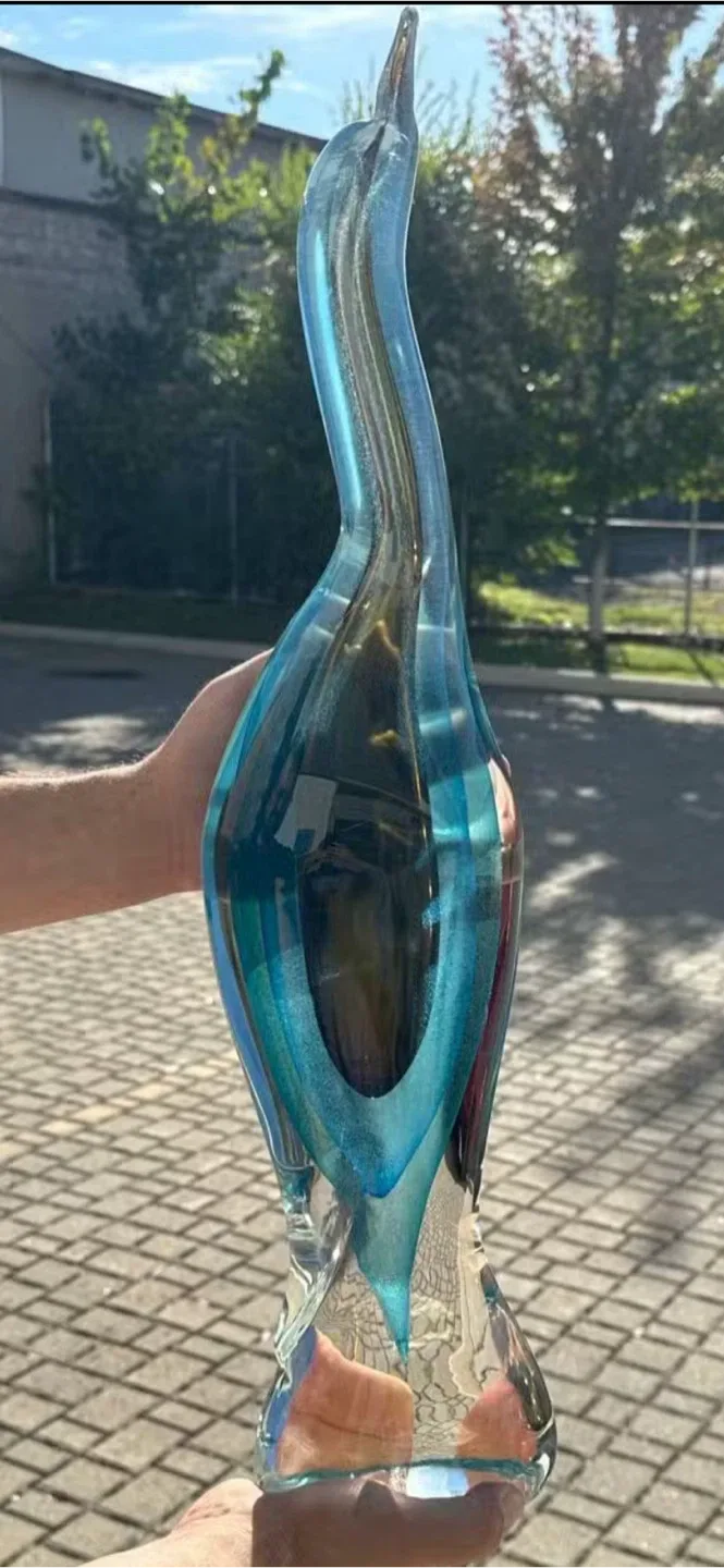 Murano Style Art Glass Swan Vase - Blue