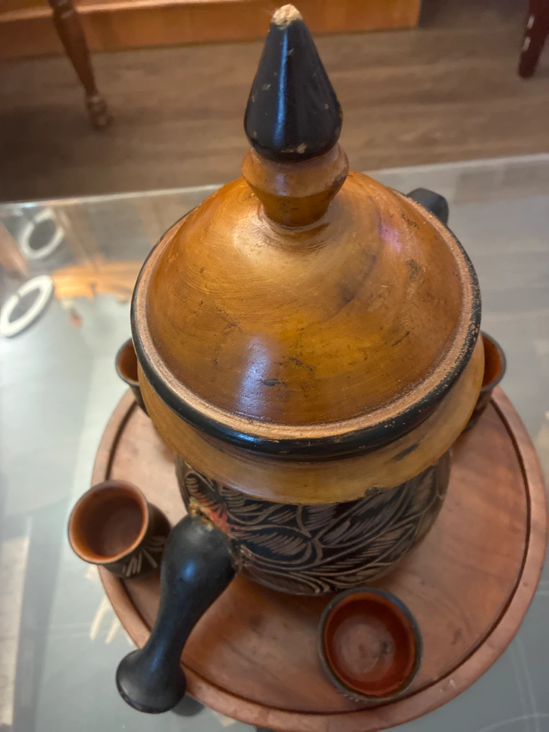 Hand Carved Wooden Tea Set - photo 3