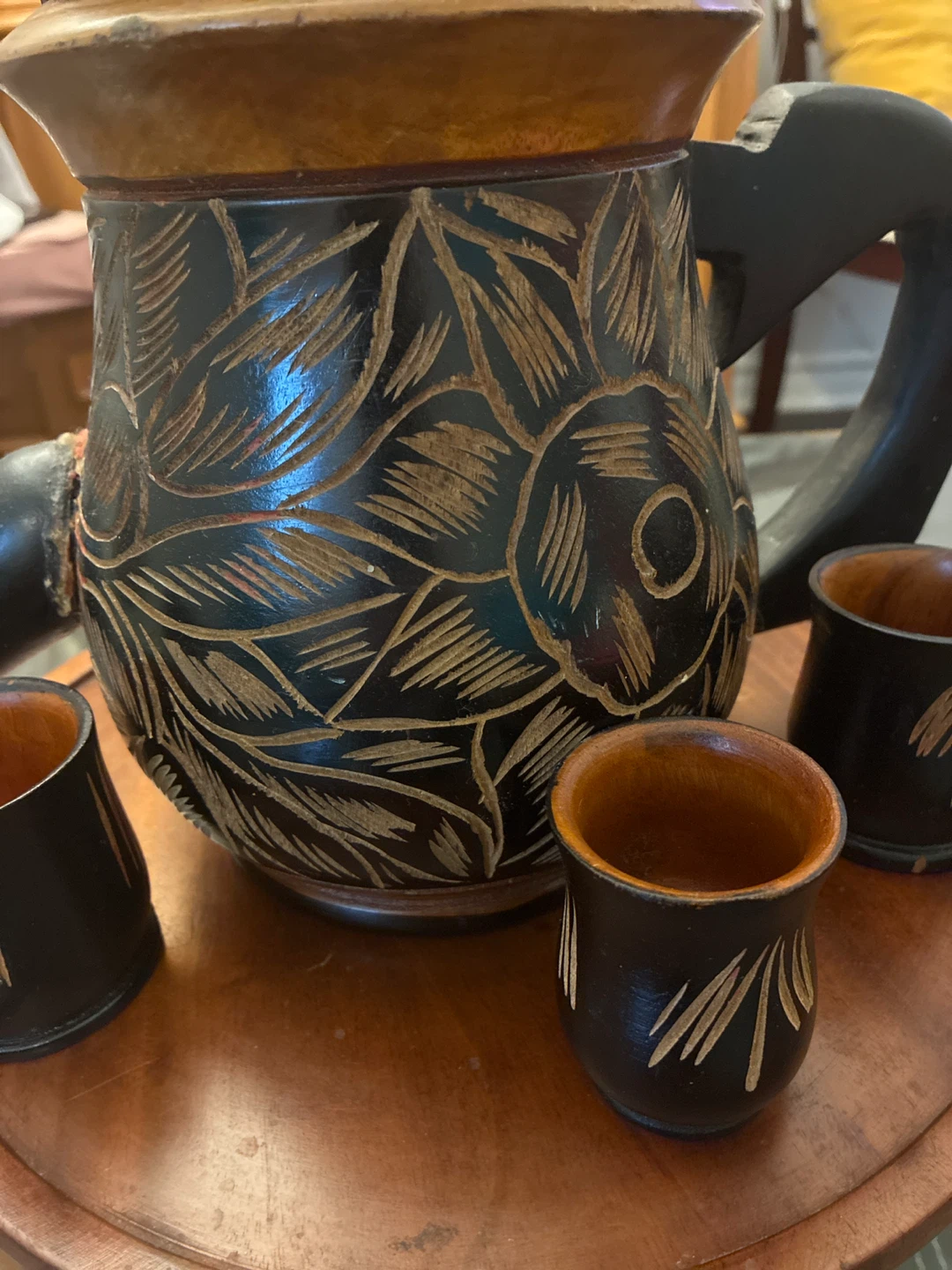 Hand Carved Wooden Tea Set - photo 4