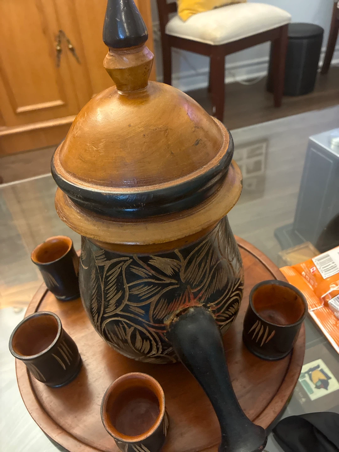 Hand Carved Wooden Tea Set - photo 2