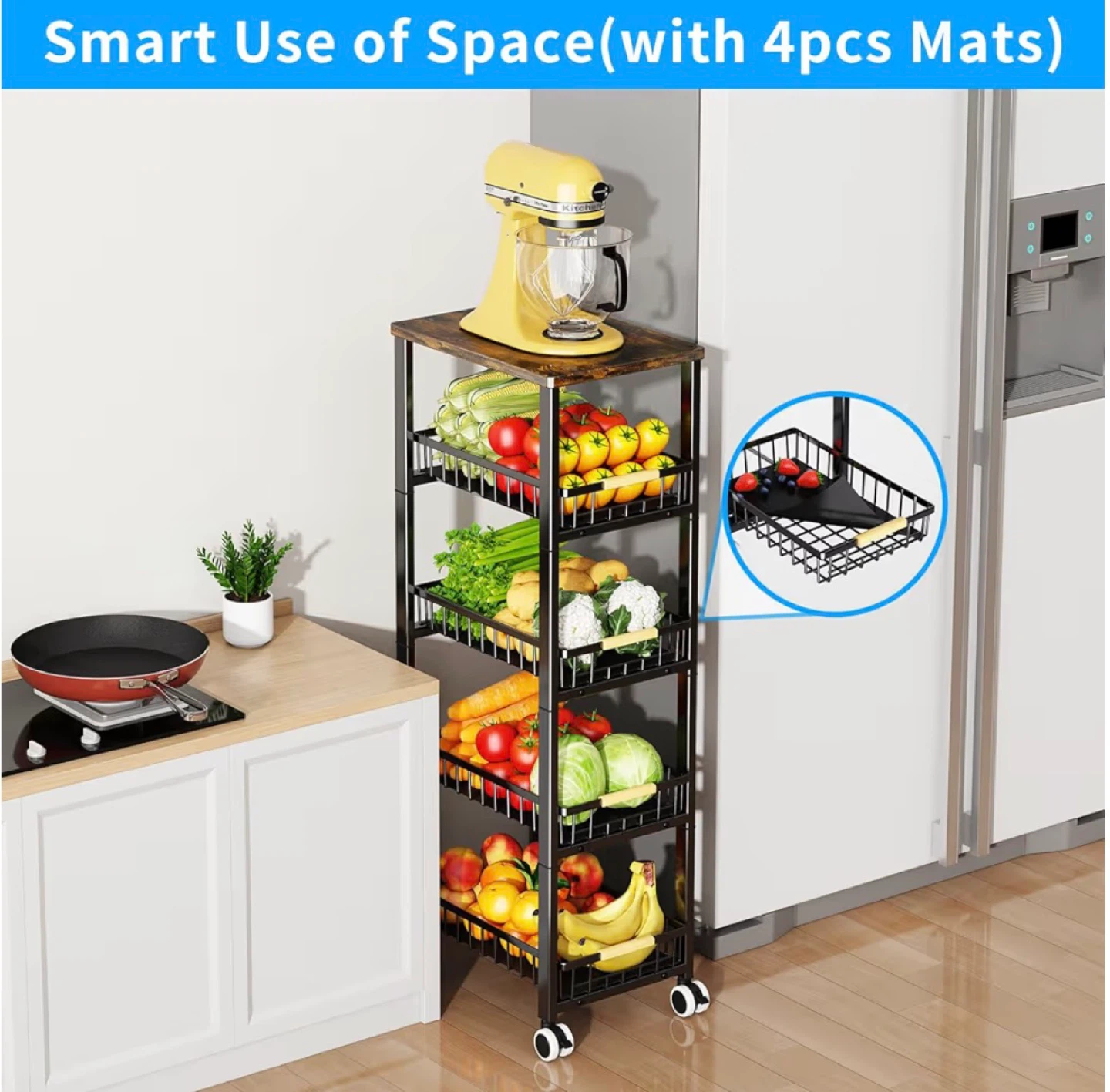 Rolling Kitchen Storage Cart with 5 Baskets - photo 4
