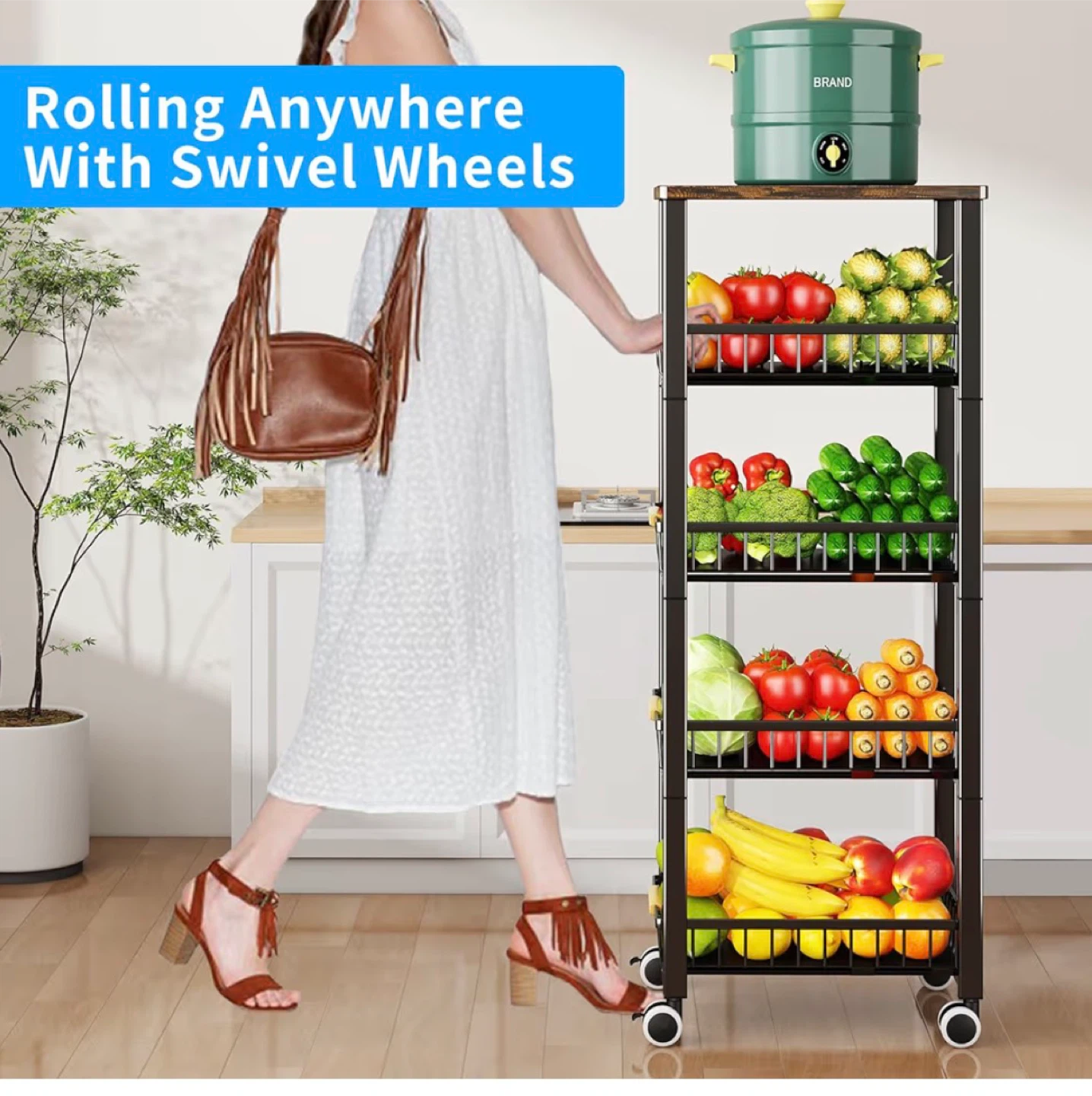 Rolling Kitchen Storage Cart with 5 Baskets - photo 3
