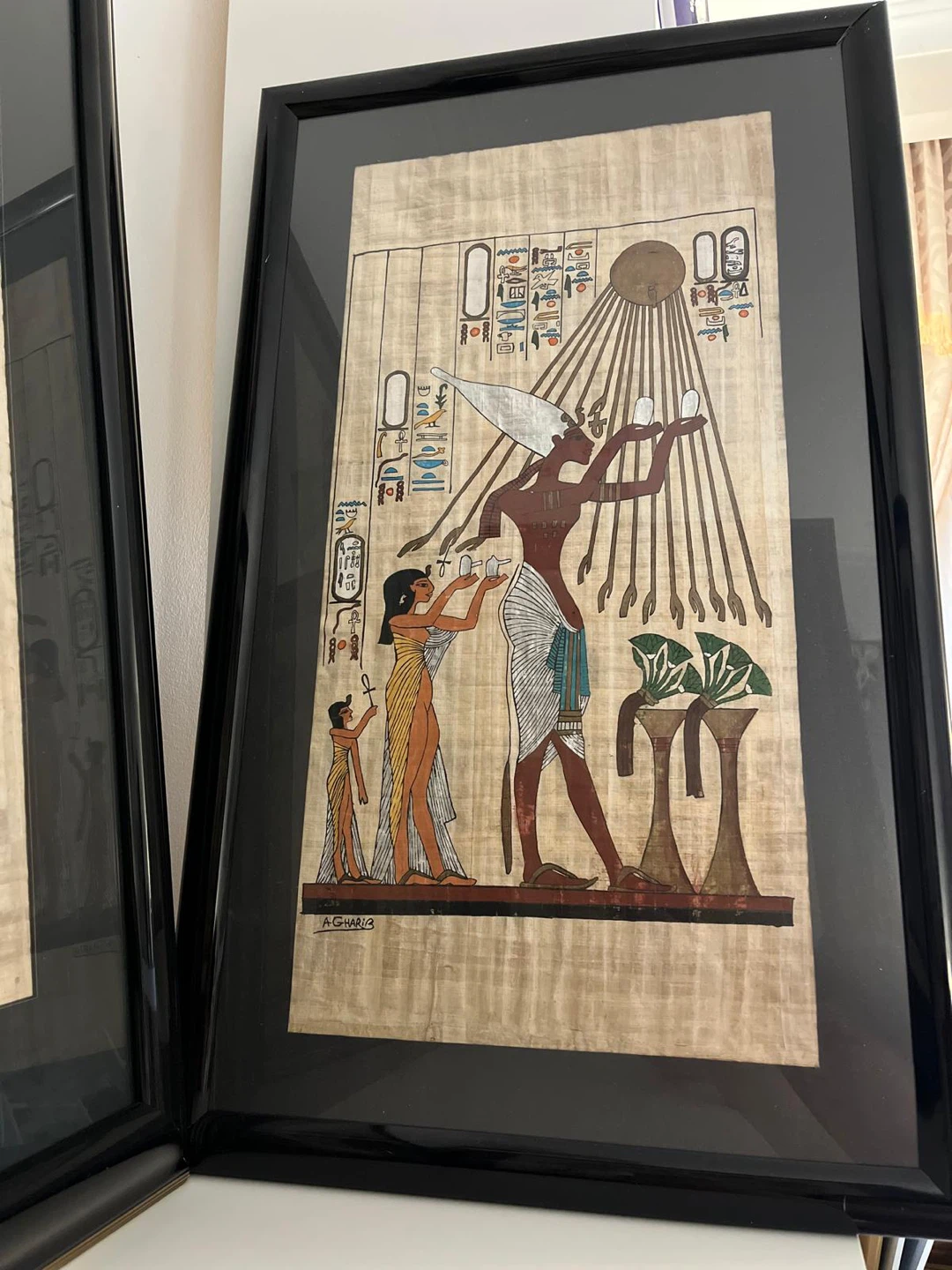 Signed - Framed Egyptian Authentic Papyrus Art - photo 2