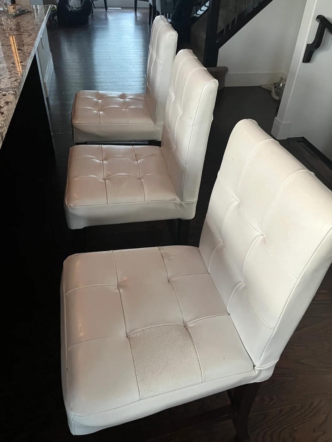 White Leather Bar Stools - Set of 3