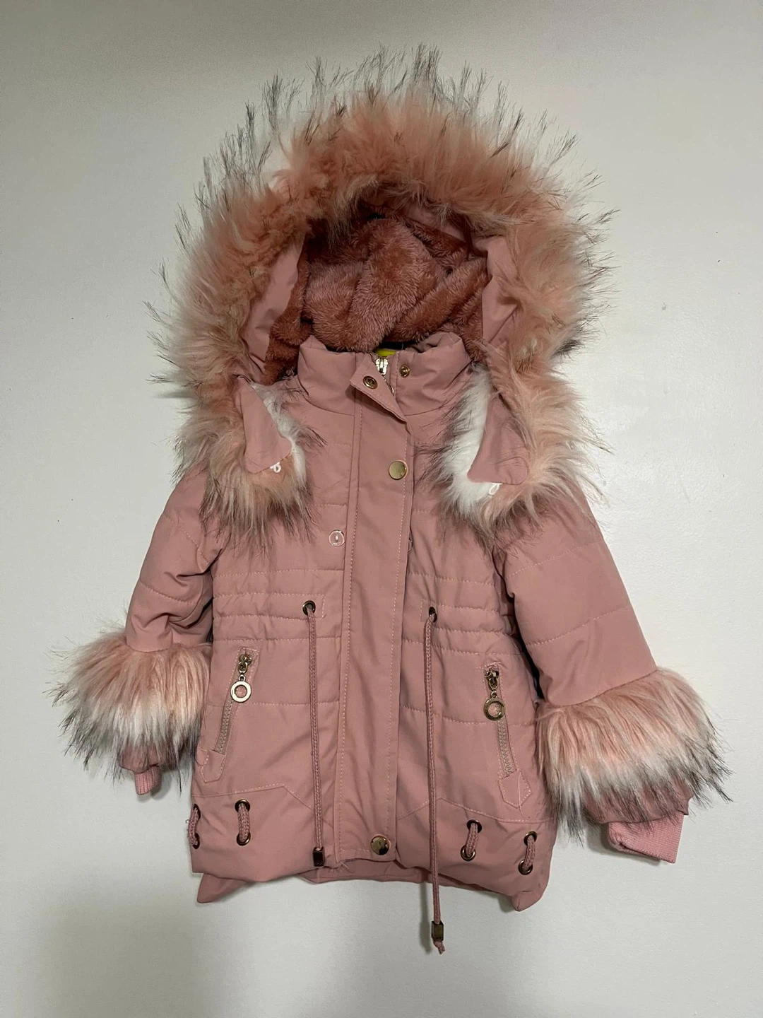 2T - Girls Pink Coat with Fur Trim - photo 2
