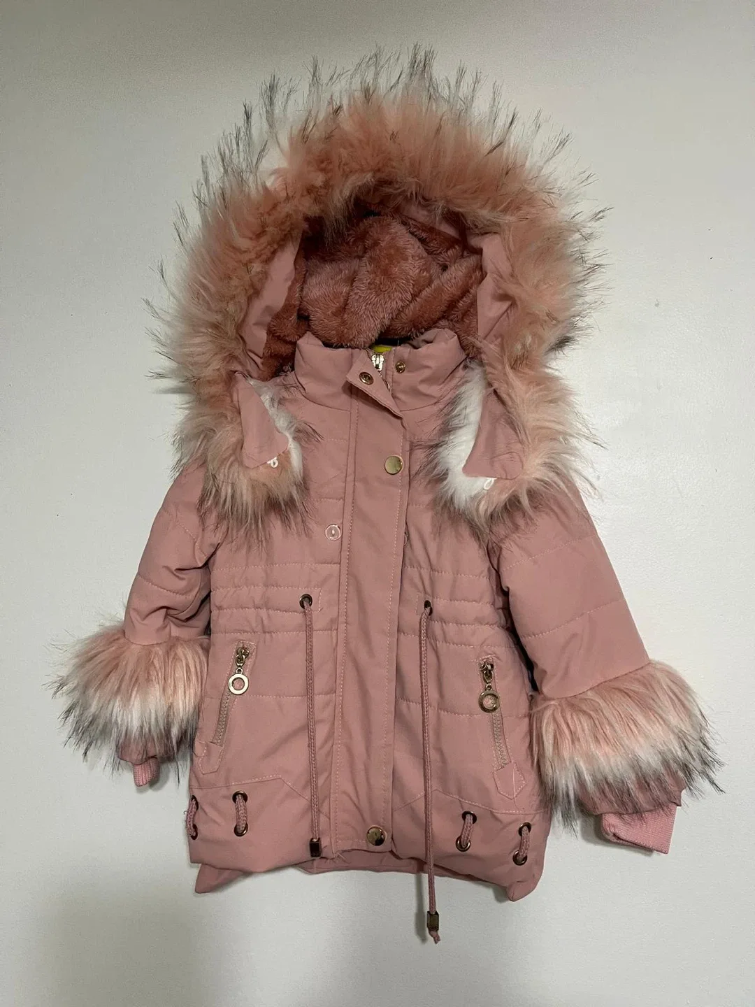 2T - Girls Pink Winter Coat with Fur Trim image indicator(2)