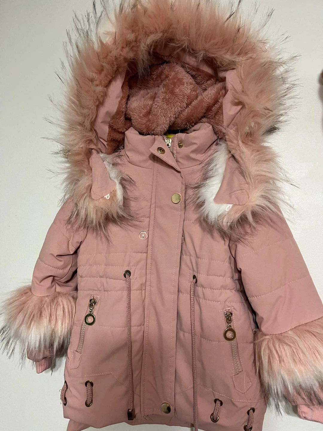2T - Girls Pink Coat with Fur Trim - photo 3