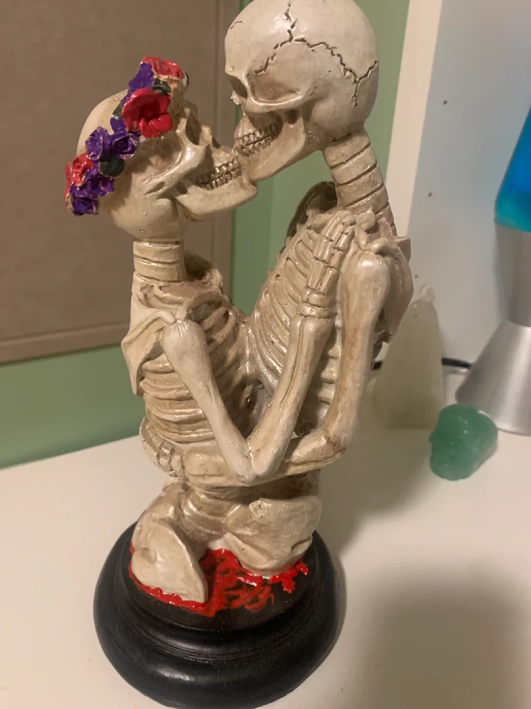 Micheals Kissing Skeletons Statue with Floral Crown