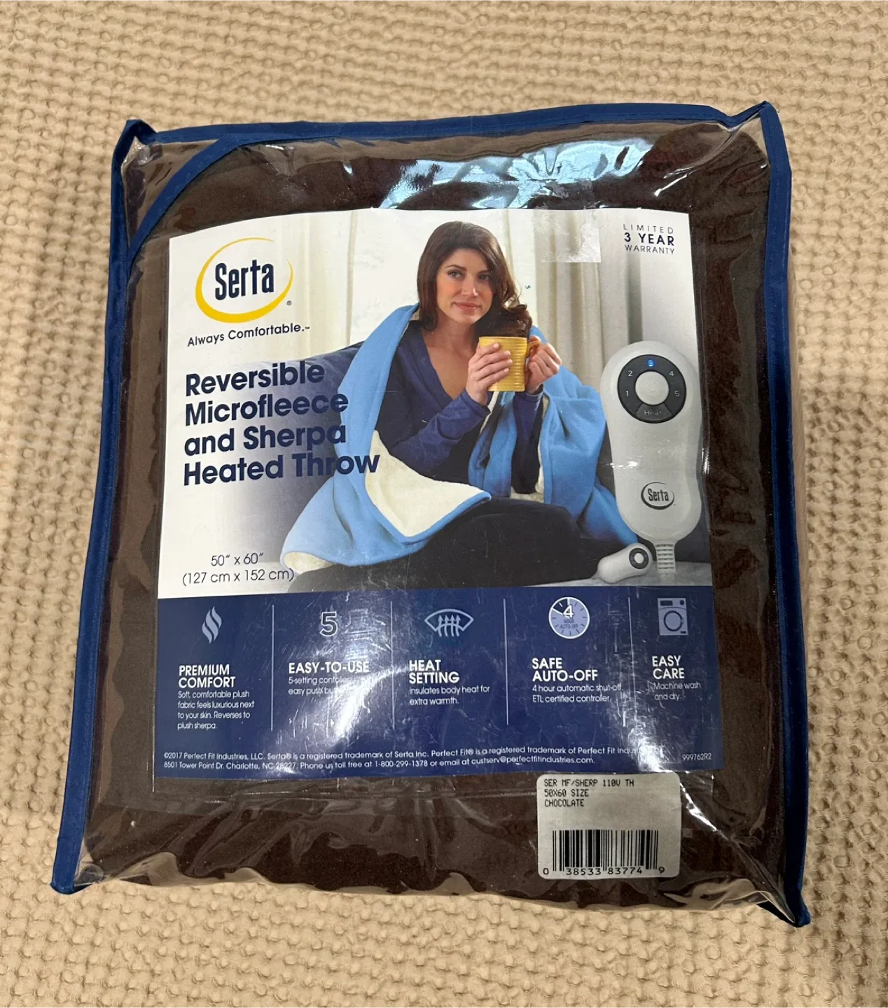 Serta Reversible Microfleece & Sherpa Heated Throw - New!