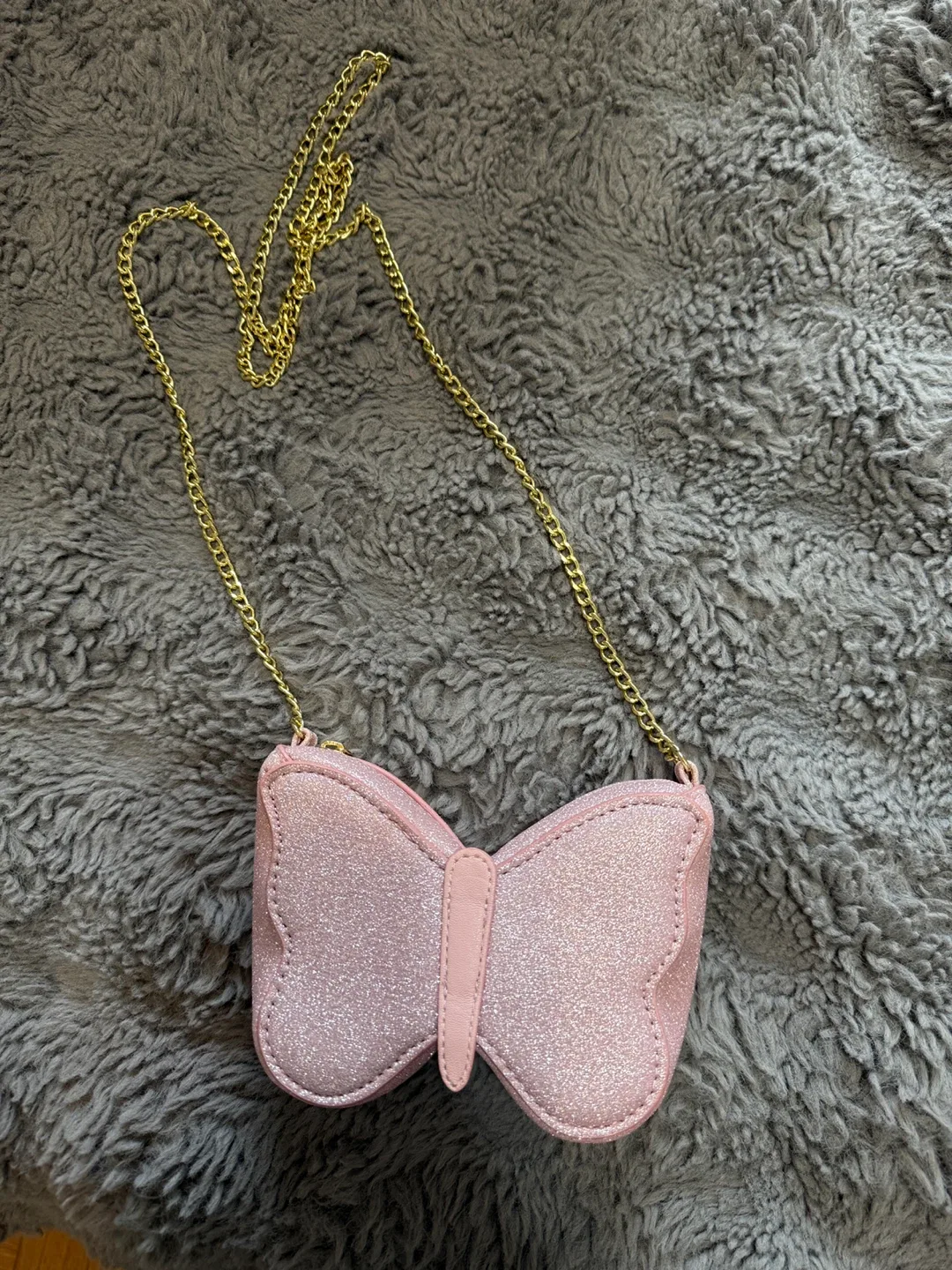 Pink Glitter Butterfly Chain Bag