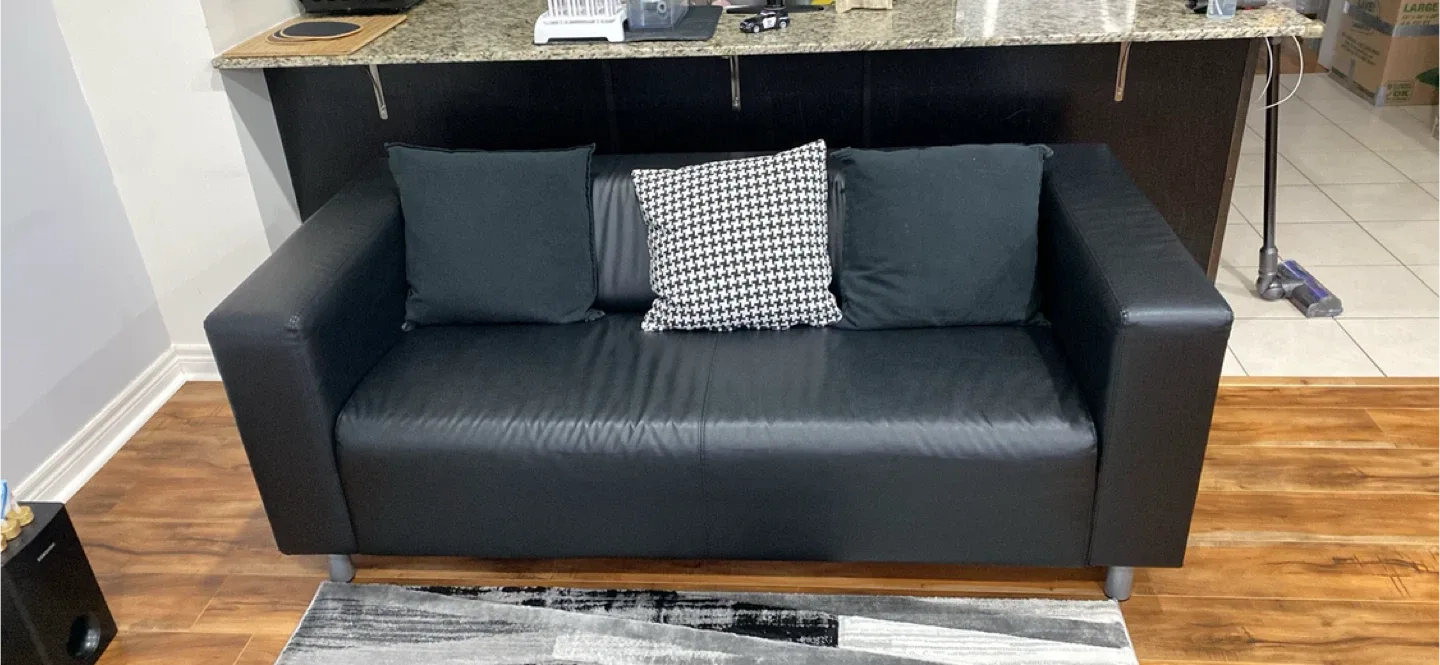 Black Leather Sofa and Armchairs Set