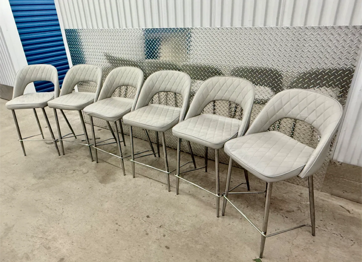 Set 6 Bar Dining Chairs Leather Gray