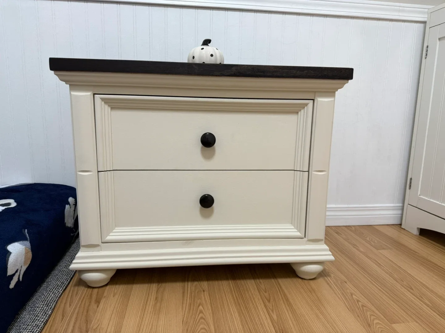 Cream Nightstand with Drawers