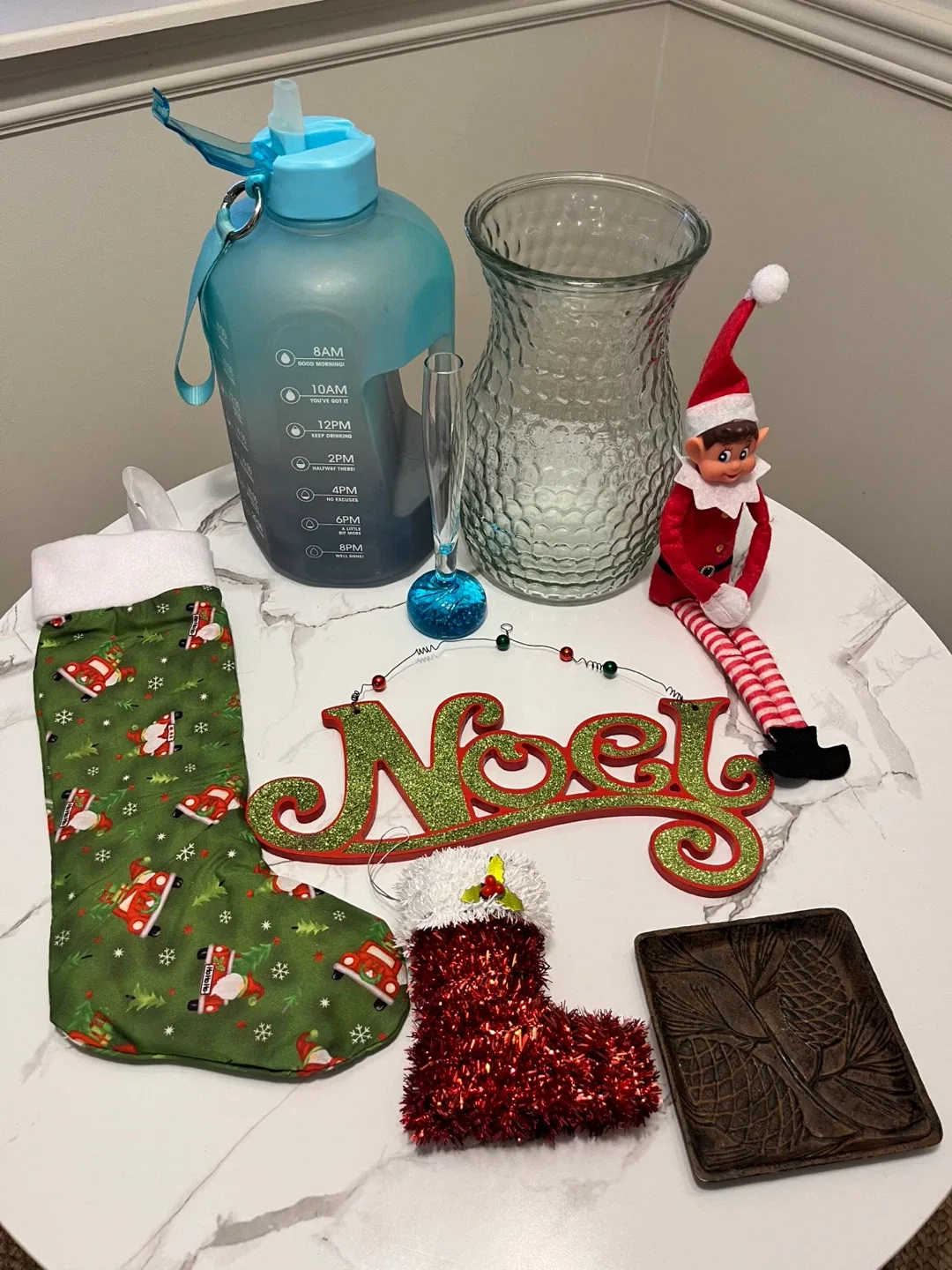 Christmas Decor Lot: Stockings, Vase, Elf Doll, More!