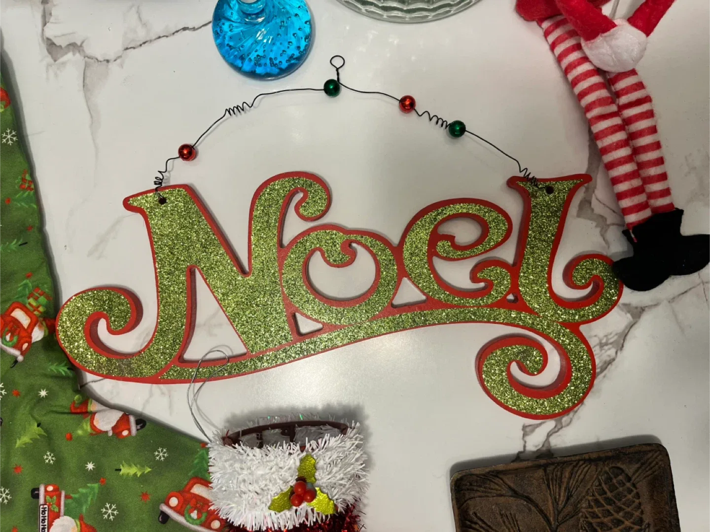 Christmas Decor Lot: Stockings, Vase, Elf Doll, More! image indicator(8)