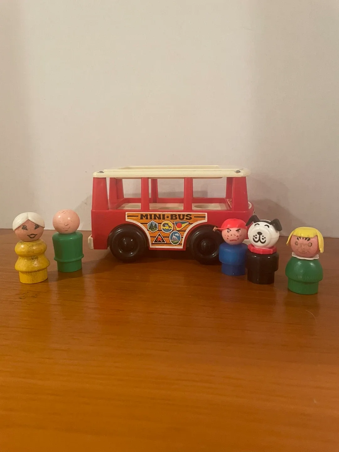 1969 Fisher-Price Little People Mini Bus with 4 people and dog