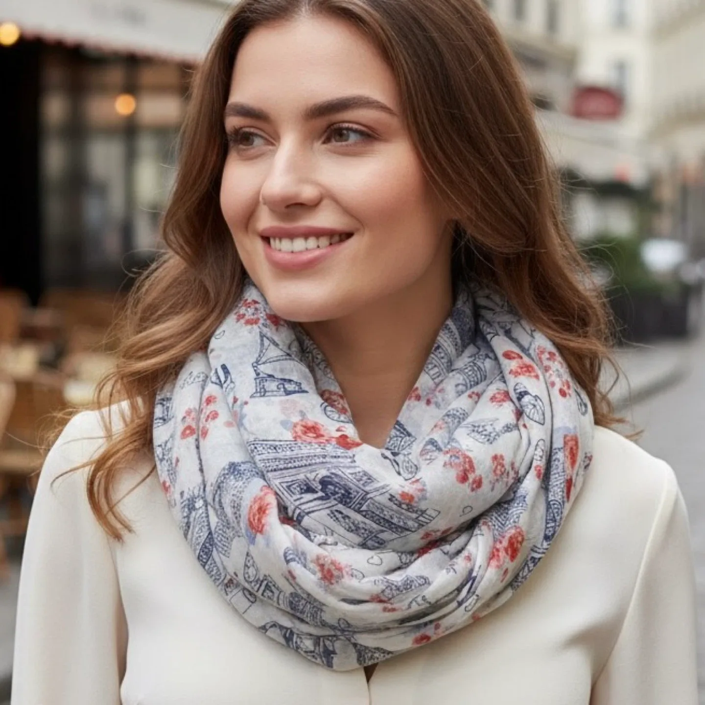 MyStyle Paris Blue Coral Floral Print Lightweight Infinity Scarf