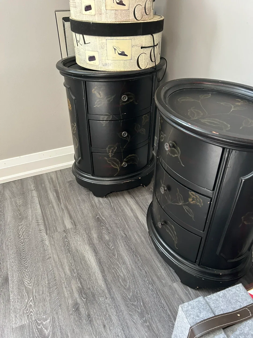 Black Floral Accent Tables - Set of 2