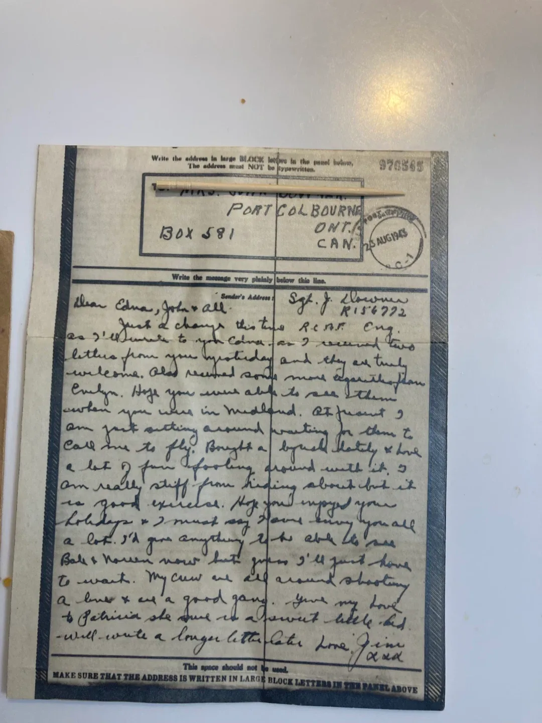 1943 WWII Letter  home to Port Colborne image indicator(2)