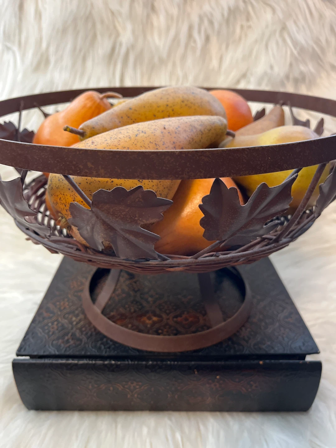 Decorative Fruit Bowl (wicker/metal) with Faux Fruit