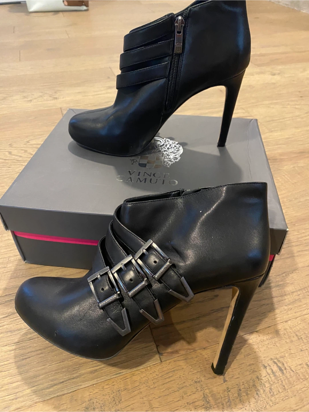 Vince Camuto Black Leather Heeled Booties