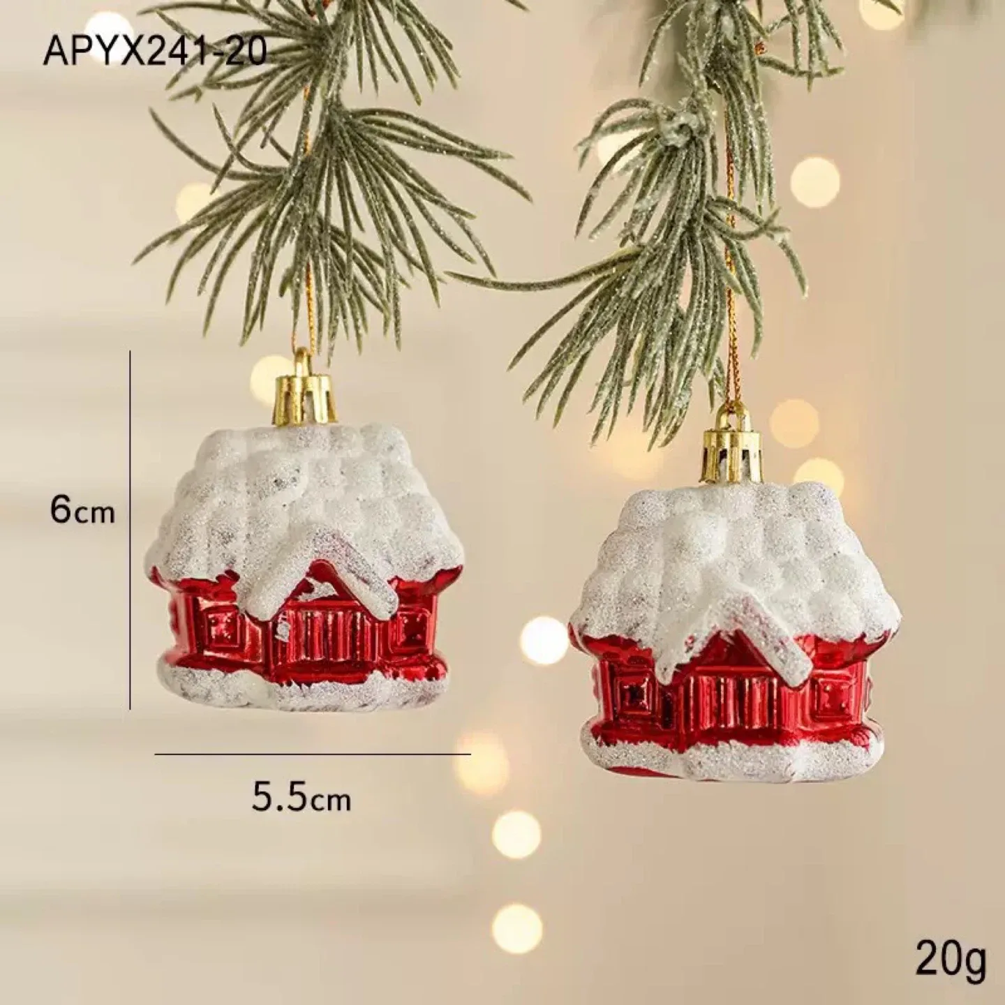 Christmas Tree Ornaments, Red House & Santa