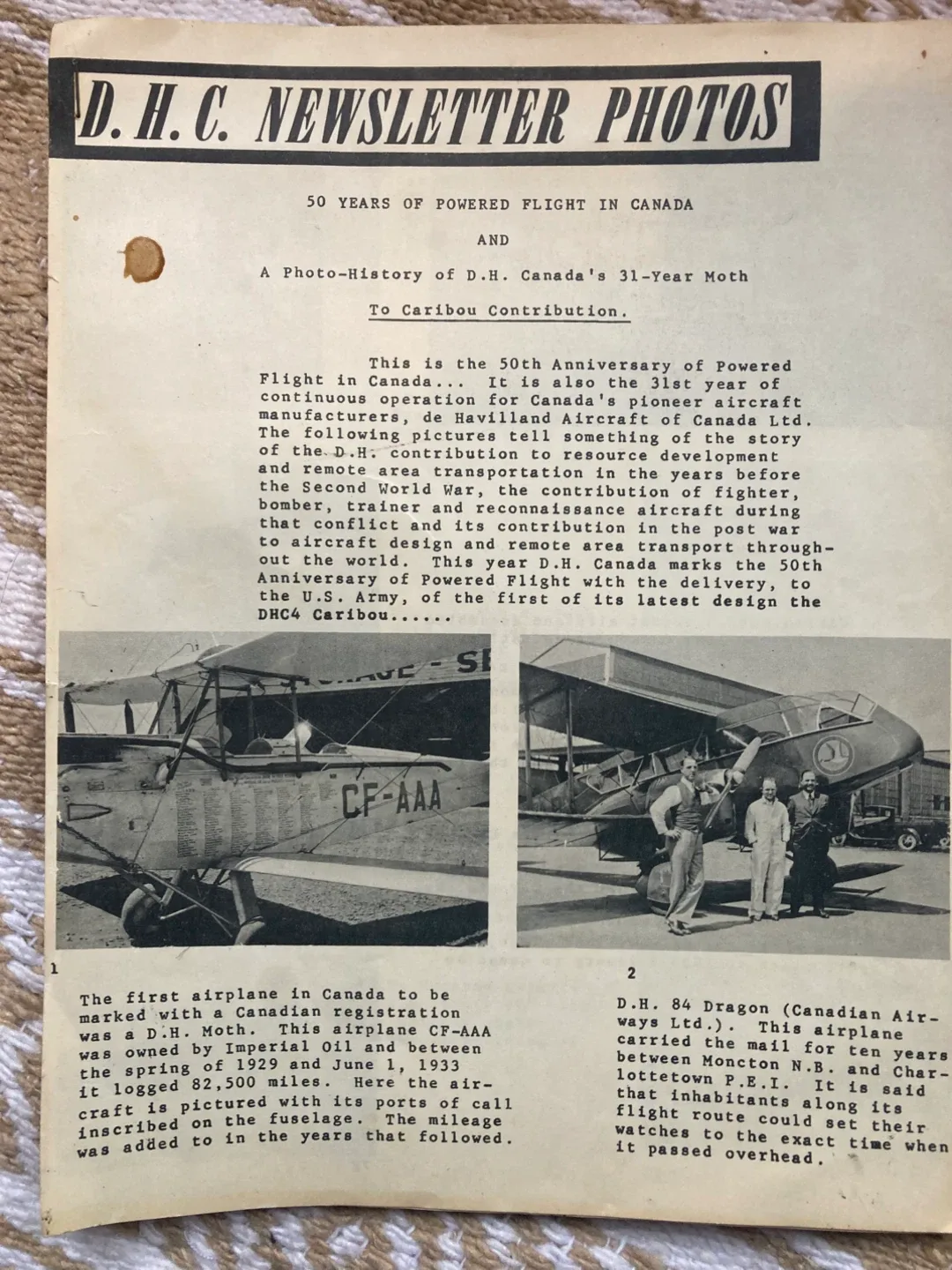 De Havilland Canada Newsletter Photos