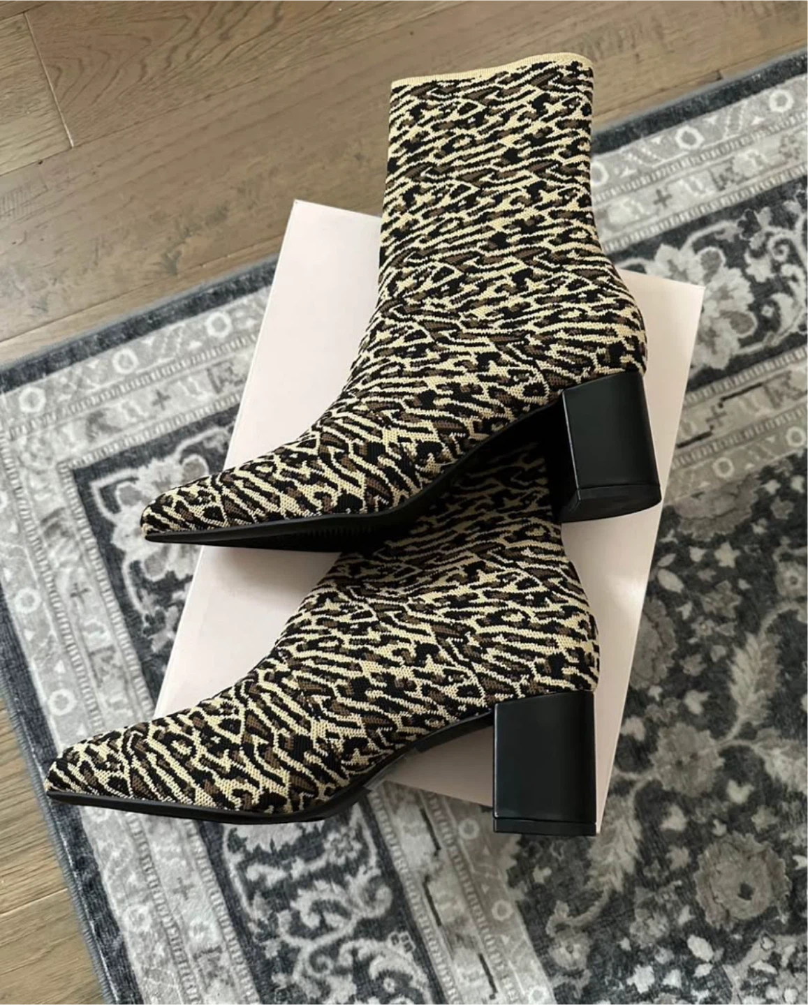 BRAND NEW Animal Print Heeled Ankle Boots - Size 8