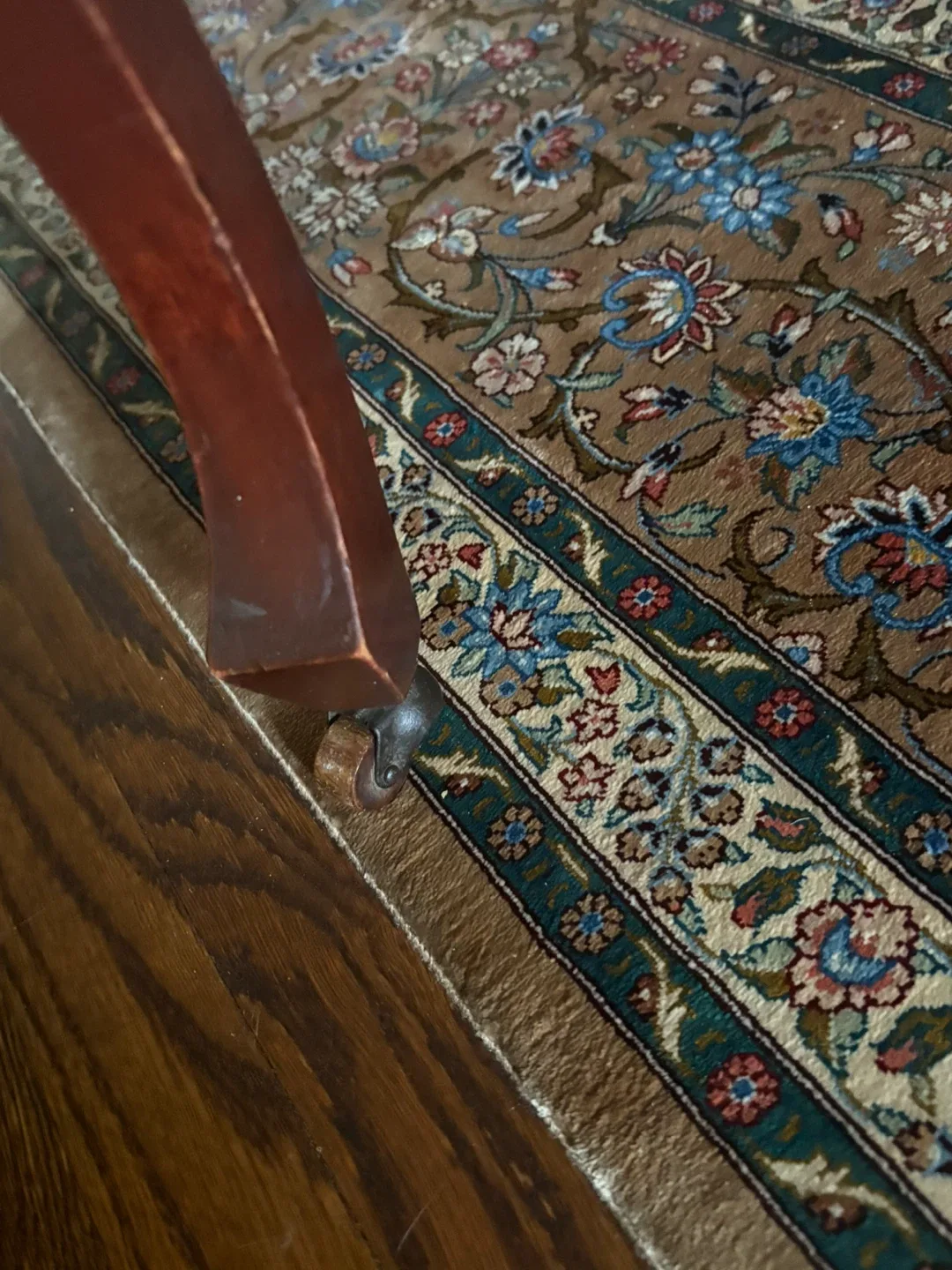 Antique Carved Wood & Leather Chair image indicator(3)