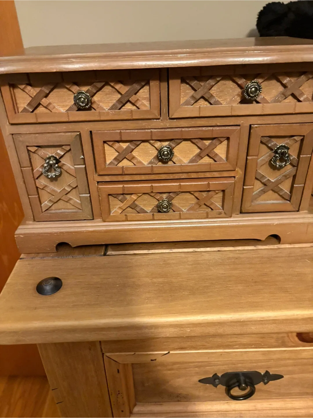 Vintage Wooden Jewelry Box with Drawers
