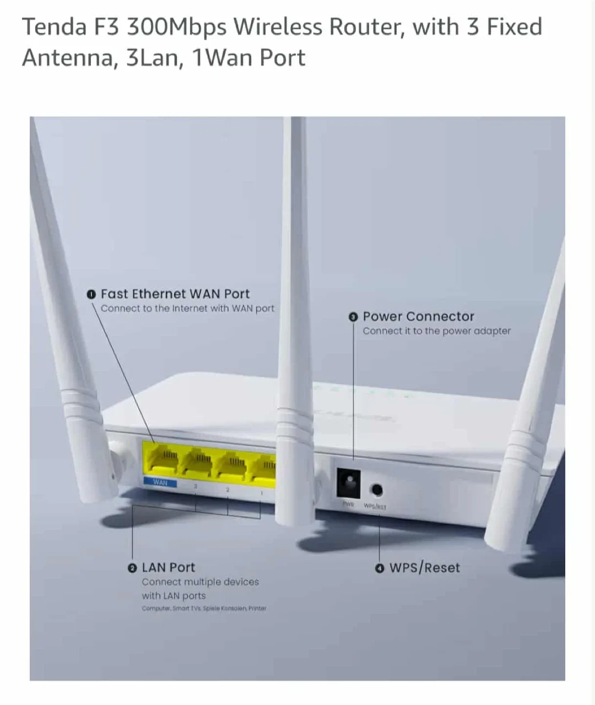 Tenda F3 300Mbps Wireless Router, with 3 Fixed Antenna, 3Lan image indicator(5)