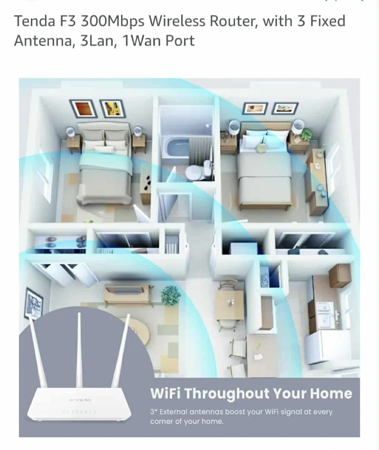 Tenda F3 300Mbps Wireless Router, with 3 Fixed Antenna, 3Lan image indicator(6)