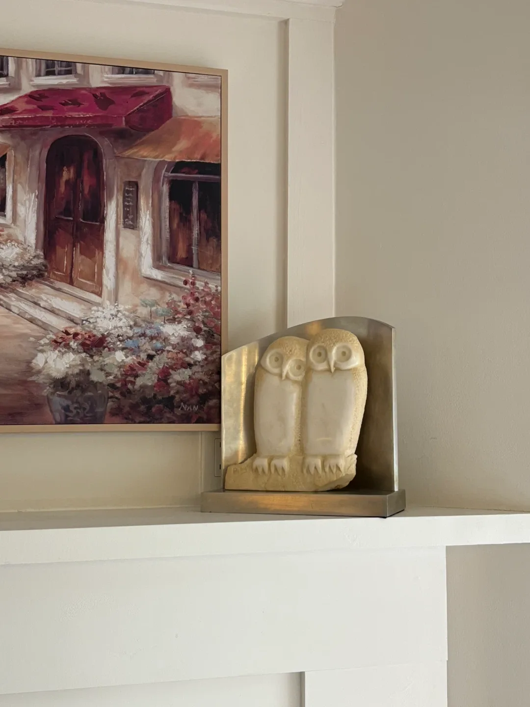 Owl Sculpture on Metal Base