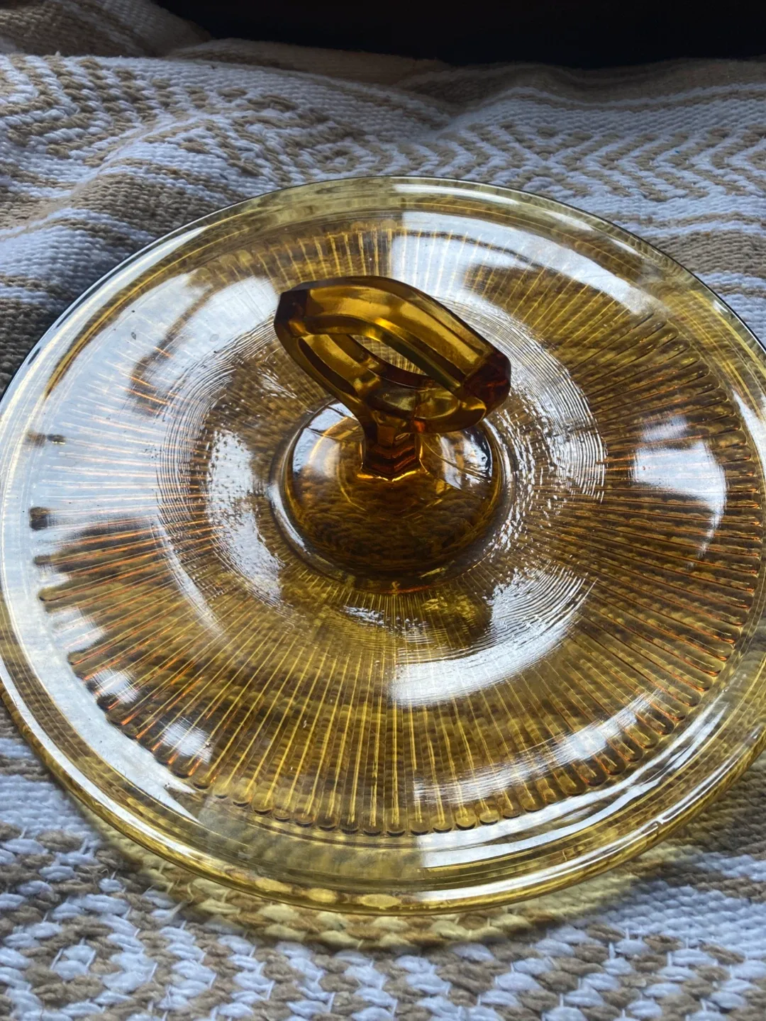 Vintage Amber Glass serving plate with handle 1930’s