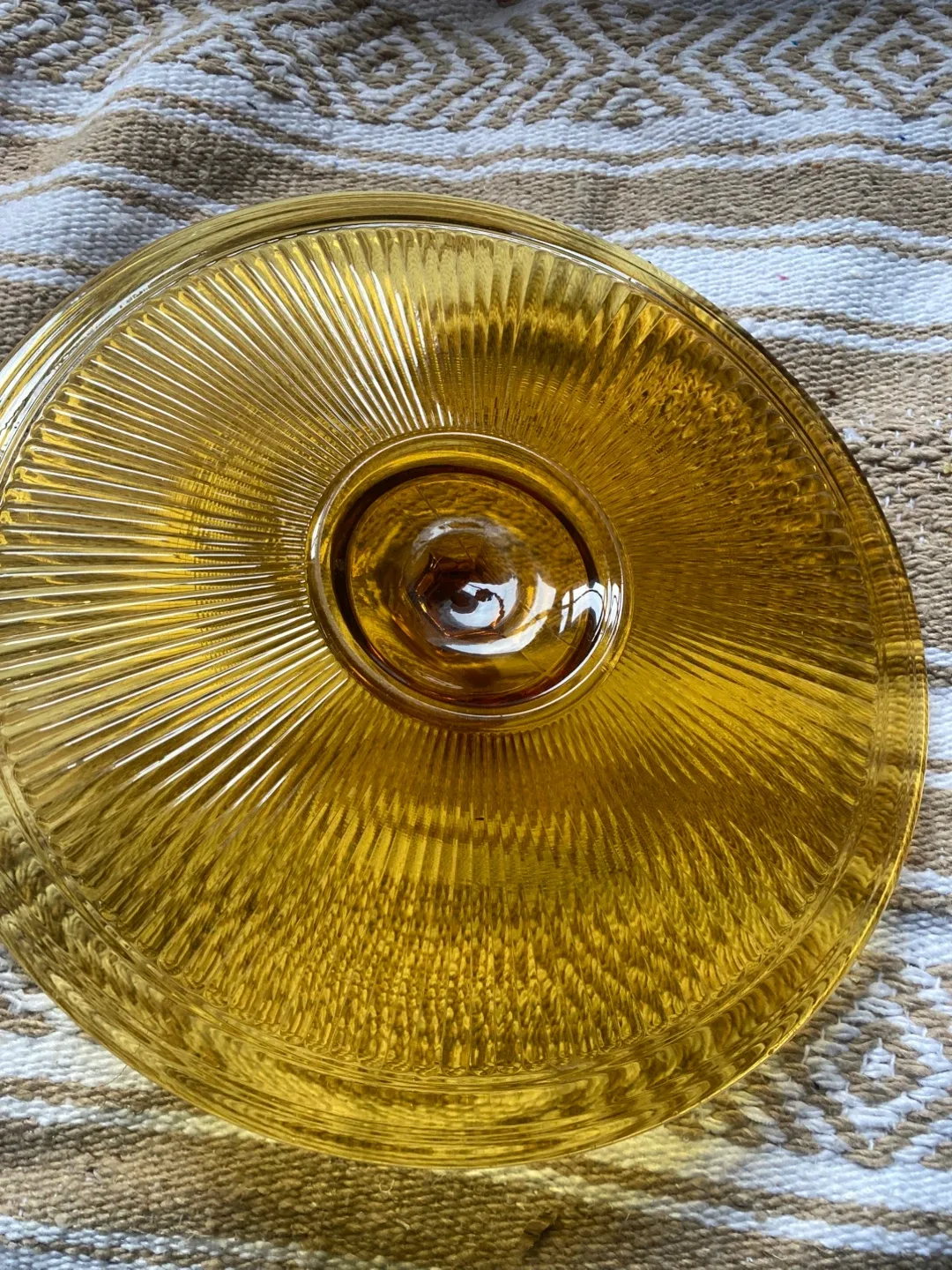 Vintage Amber Glass serving plate with handle 1930’s image indicator(2)
