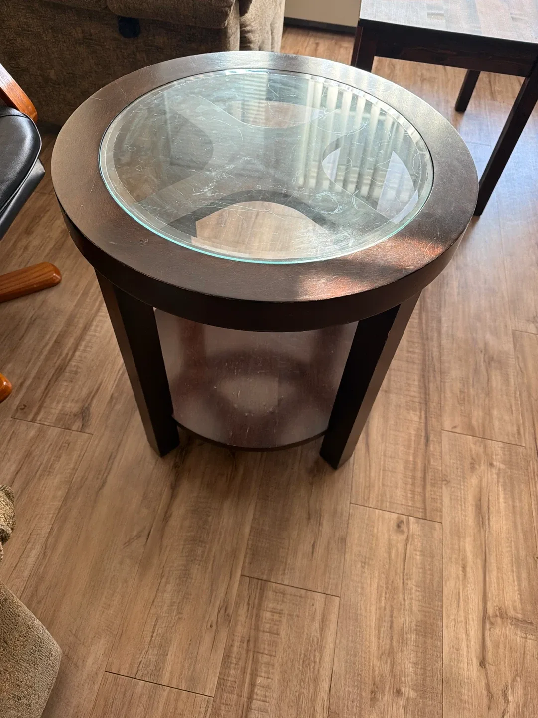 Round End Table with Glass Top