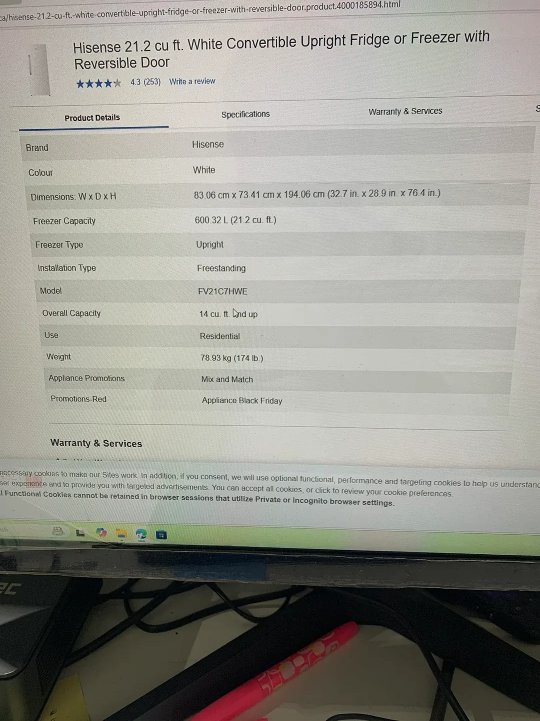 Hisense 21.2 cu ft White Upright Freezer - NEW!only 650/- image indicator(4)