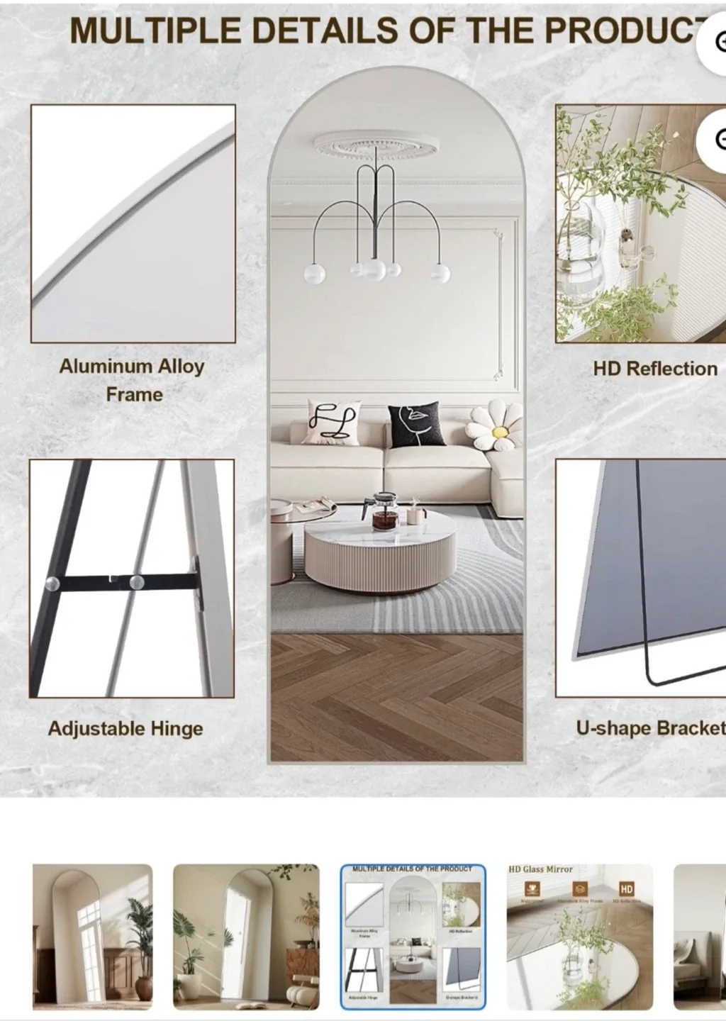 Arched Full Length Mirror - Sliver Frame image indicator(4)