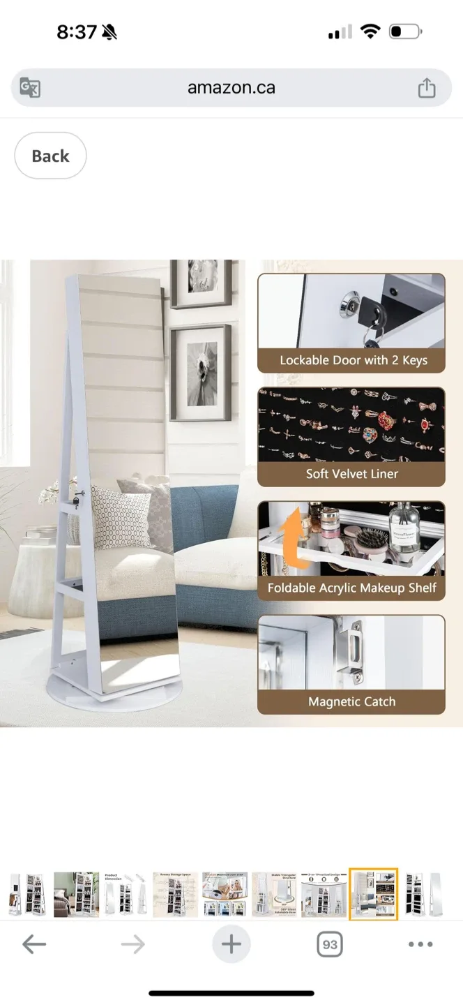 360° Swivel Mirror, Standing Lockable Jewelry Cabinet Organizer image indicator(3)