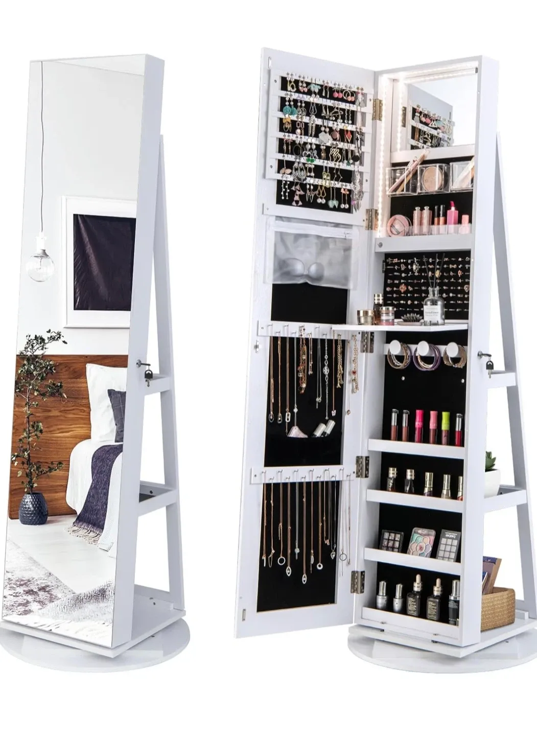 360° Swivel Mirror, Standing Lockable Jewelry Cabinet Organizer image indicator(6)