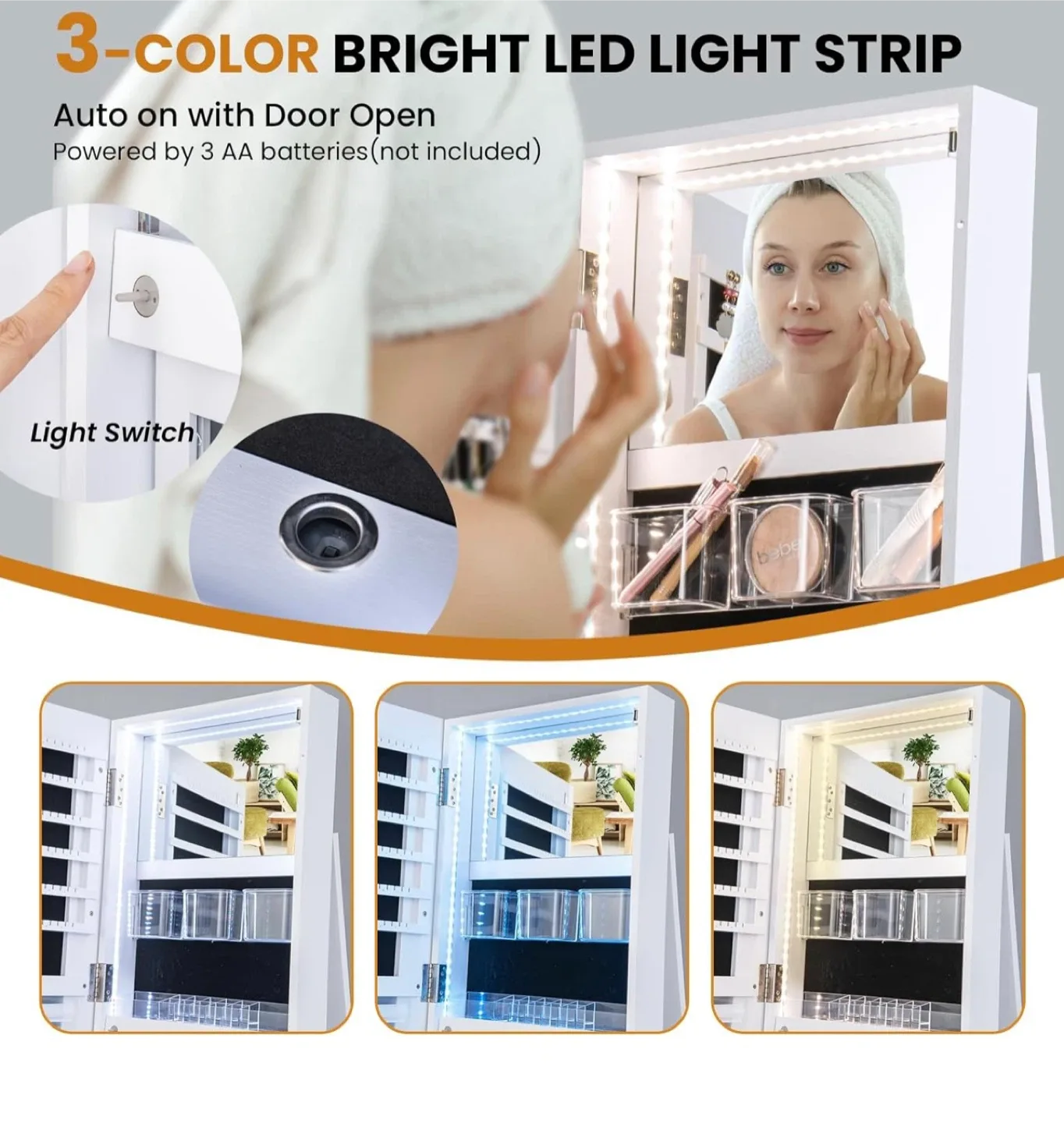 360° Swivel Mirror, Standing Lockable Jewelry Cabinet Organizer image indicator(5)