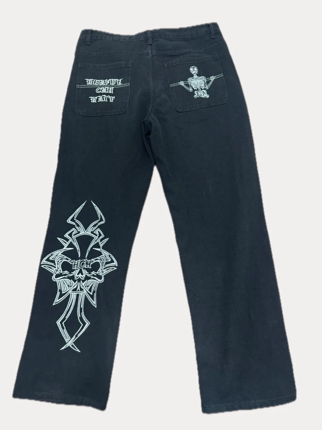HCY Black Jeans with Skeleton Design