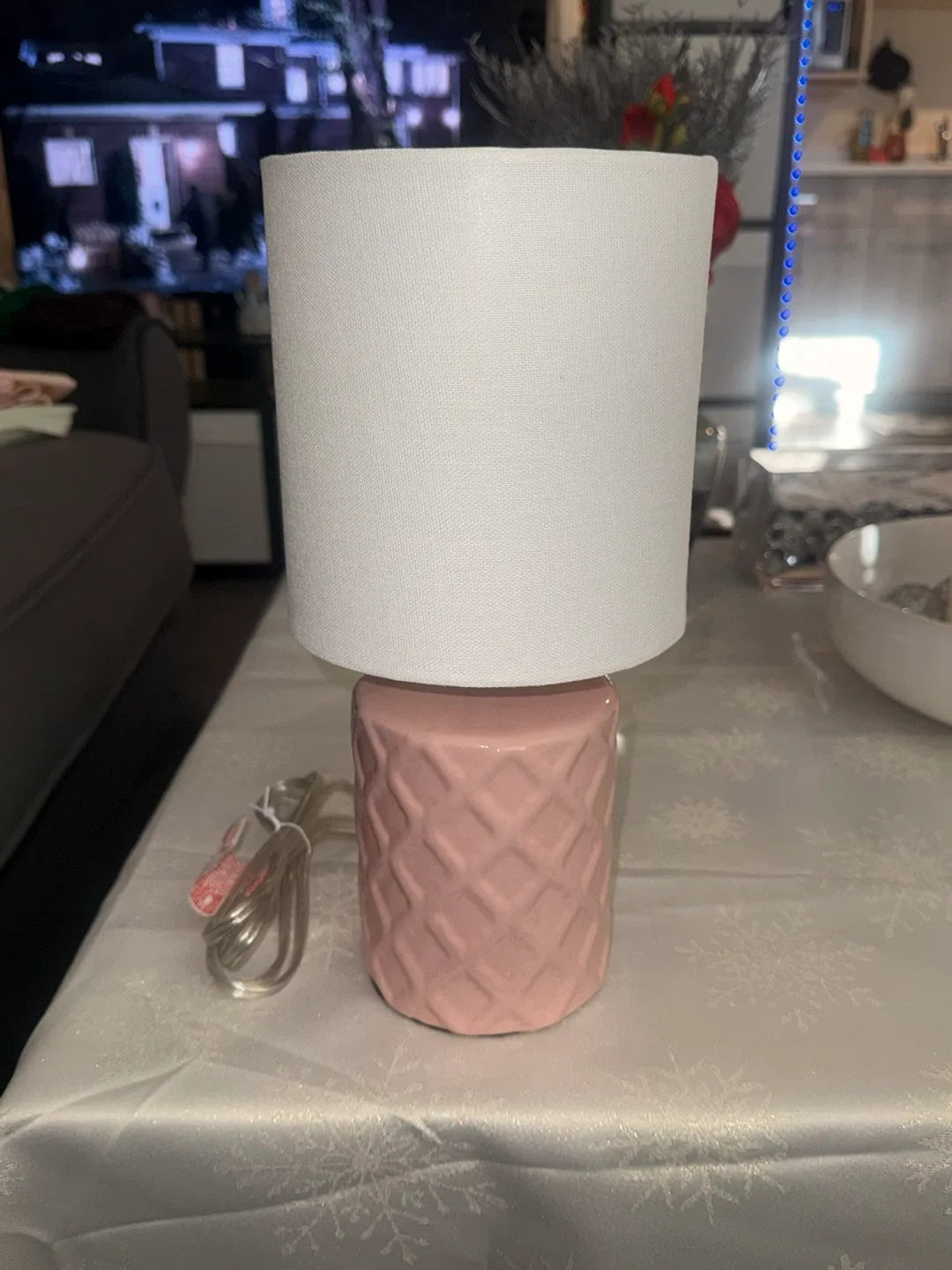 Pink Ceramic Table Lamp With White Shade