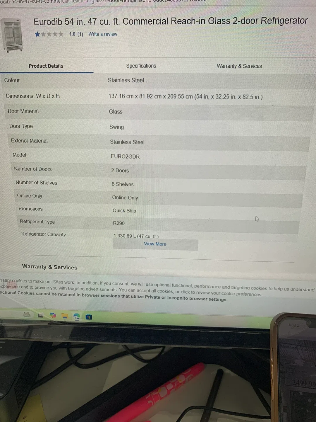 Eurodib 54 cu ft Commercial 2-Door Fridge image indicator(3)