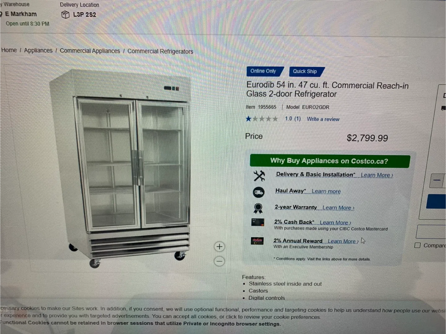 Eurodib 54 cu ft Commercial 2-Door Fridge image indicator(4)