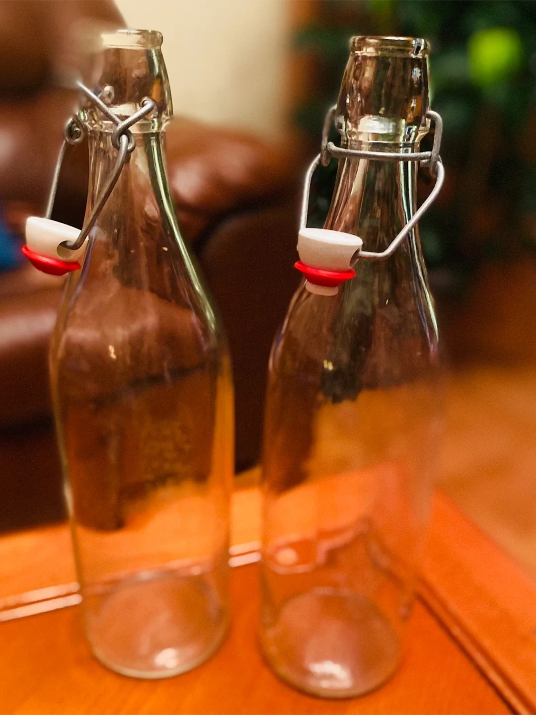 Two Glass Swing Top Bottles. 12”