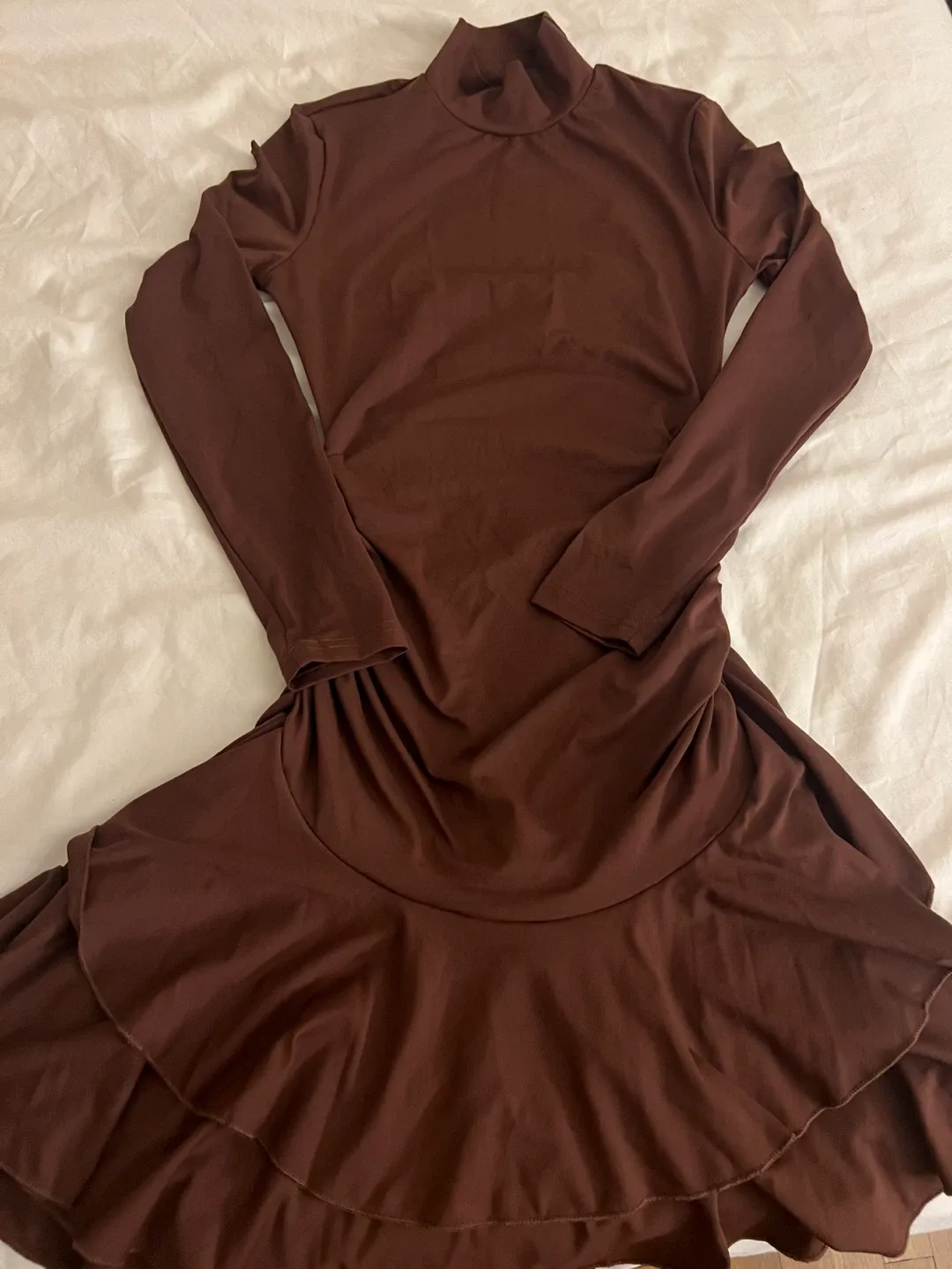 Brown Long Sleeve Ruffle Mini Dress image indicator(2)
