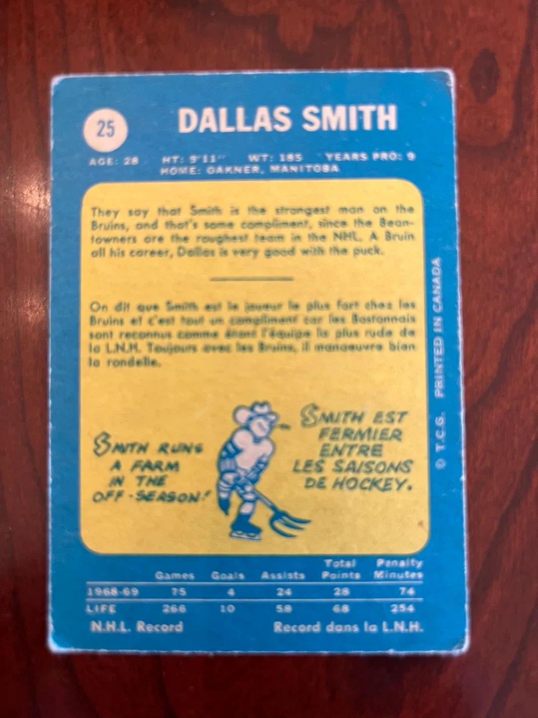 1969-70 Topps #25 Dallas Smith - Boston Bruins image indicator(2)