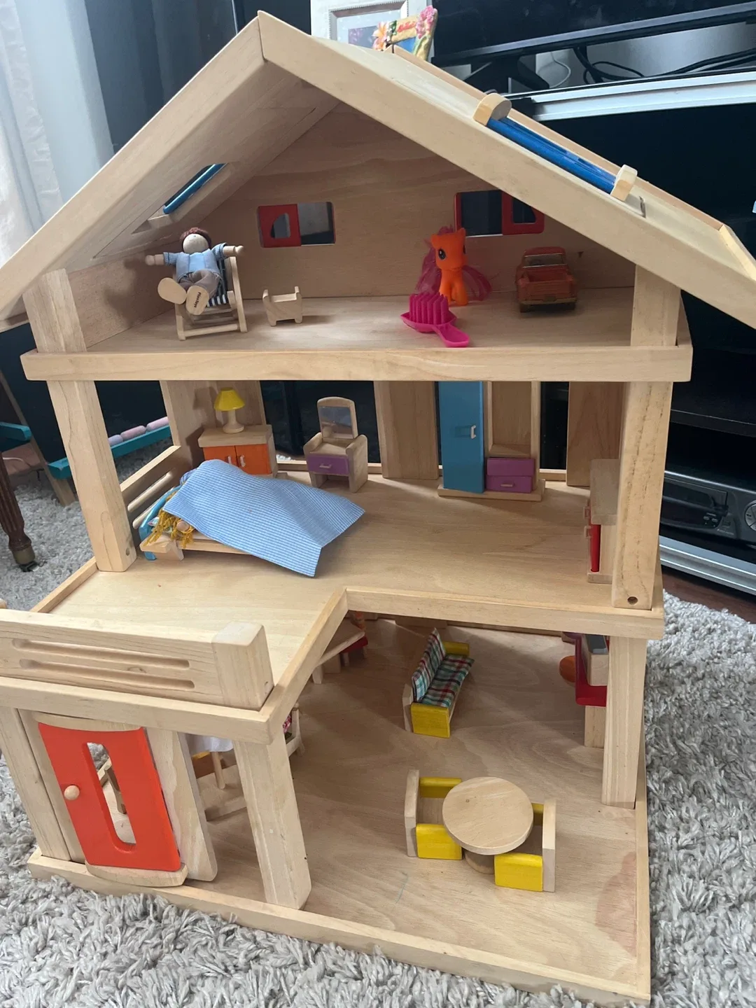 Plan Toys Wooden Dollhouse with Furniture