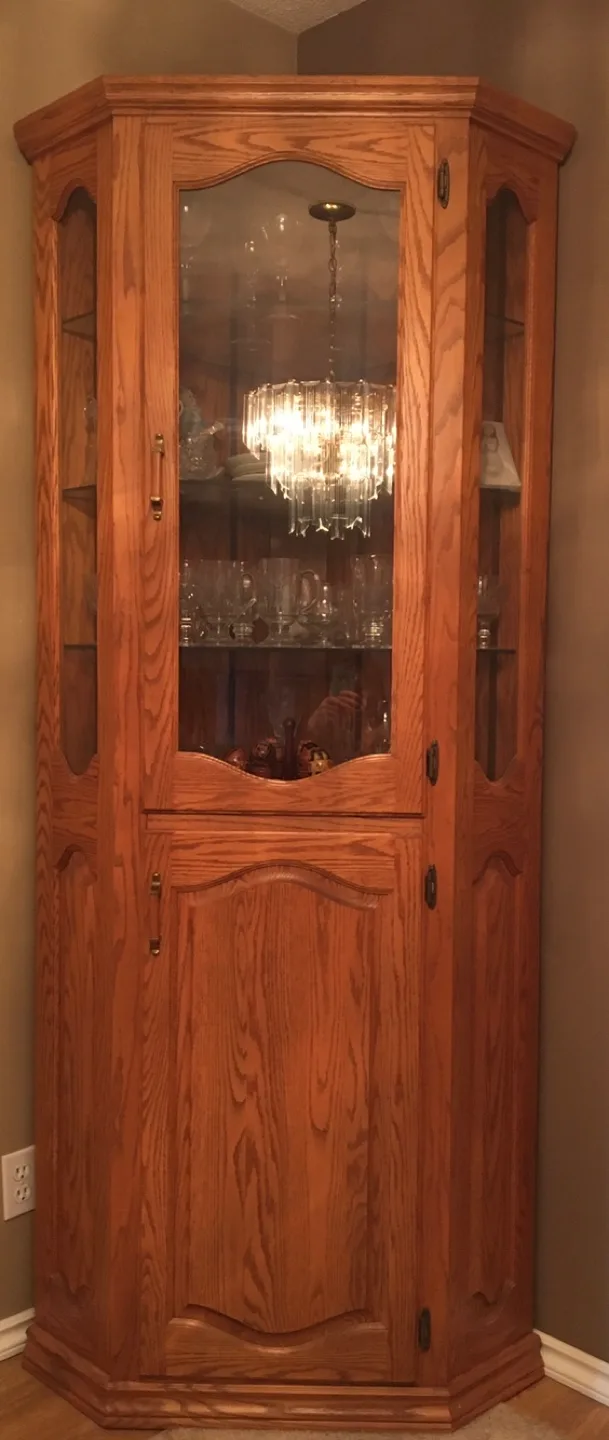 Beautiful Oak Corner Curio Cabinet